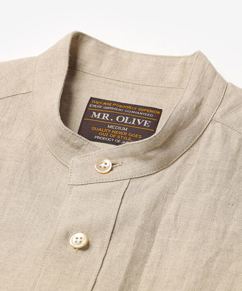 MR.OLIVE / FRENCH LINEN CLOTH / BAND COLLAR L/S SHIRT ミスターオリーブ/フレンチリネンクロス/バンドカラー ロングスリーブシャツ
